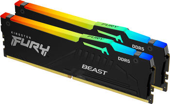 DDR5RAM 2x 32GB DDR5-6000 Kingston FURY Beast RGB schwarz DIMM on-die ECC, CL36-38-38 Kit
