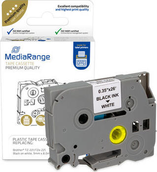 Mediarange Beschriftungsband kompatibel zu Brother TZe-221, 9mm, schwarz/weiß