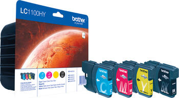 Brother LC1100HY Tinte 4er-Pack Value Pack hohe Kapazität Original 900 Seiten schwarz, je 750 Seiten farbig