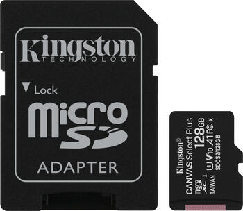 128 GB Kingston Canvas Select Plus microSDXC Kit Speicherkar Lesen: 100MB/s, Schreiben: 85MB/s