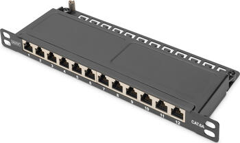 10 Zoll/ 0,5HE DIGITUS Cat.6A Slim Patchpanel,geschirmt, 12-Port, schwarz