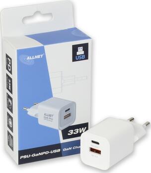 ALLNET Ersatznetzteil QC USB-C PD GaN Netzteil Power Supply 33 Watt 1x USB Typ-A QC, 1x USB Typ-C