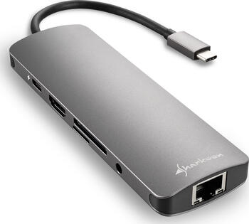 Sharkoon USB 3.0 Type C Combo USB-C auf HDMI/Gb LAN Multiport Adapter, dunkelgrau