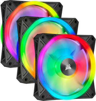 3er-Pack Corsair iCUE QL120 RGB PWM Triple Fan Kit 120x120x25mm, 71m³/h, 26dB(A), LED-Steuerung