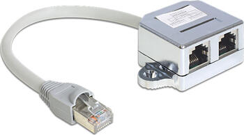 Delock RJ45 Port Doppler 1 x RJ45 Stecker > 2 x RJ45 Buchsen (1 x Ethernet, 1 x ISDN)