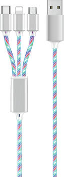 1m 2GO 3in1-USB-Kabel LED Kabel blau, USB-A > Lightning/ Micro-USB-B/ USB-C
