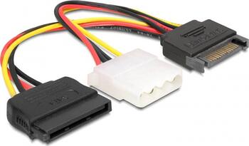 0,15m SATA 15pin Stecker auf SATA 15pin Bu+ 4pin Molex Bu. 