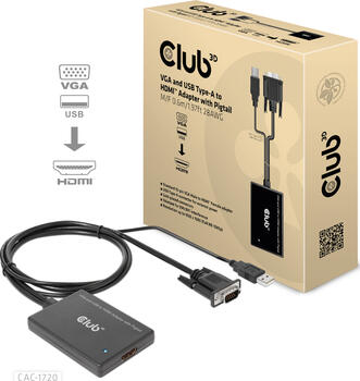 Club 3D aktiver Adapter, VGA/USB-A Stecker auf HDMI Buchse 