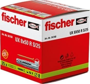 25x fischer Universaldübel UX 8 x 50 R S/25 mit Rand Schraube+Dübel