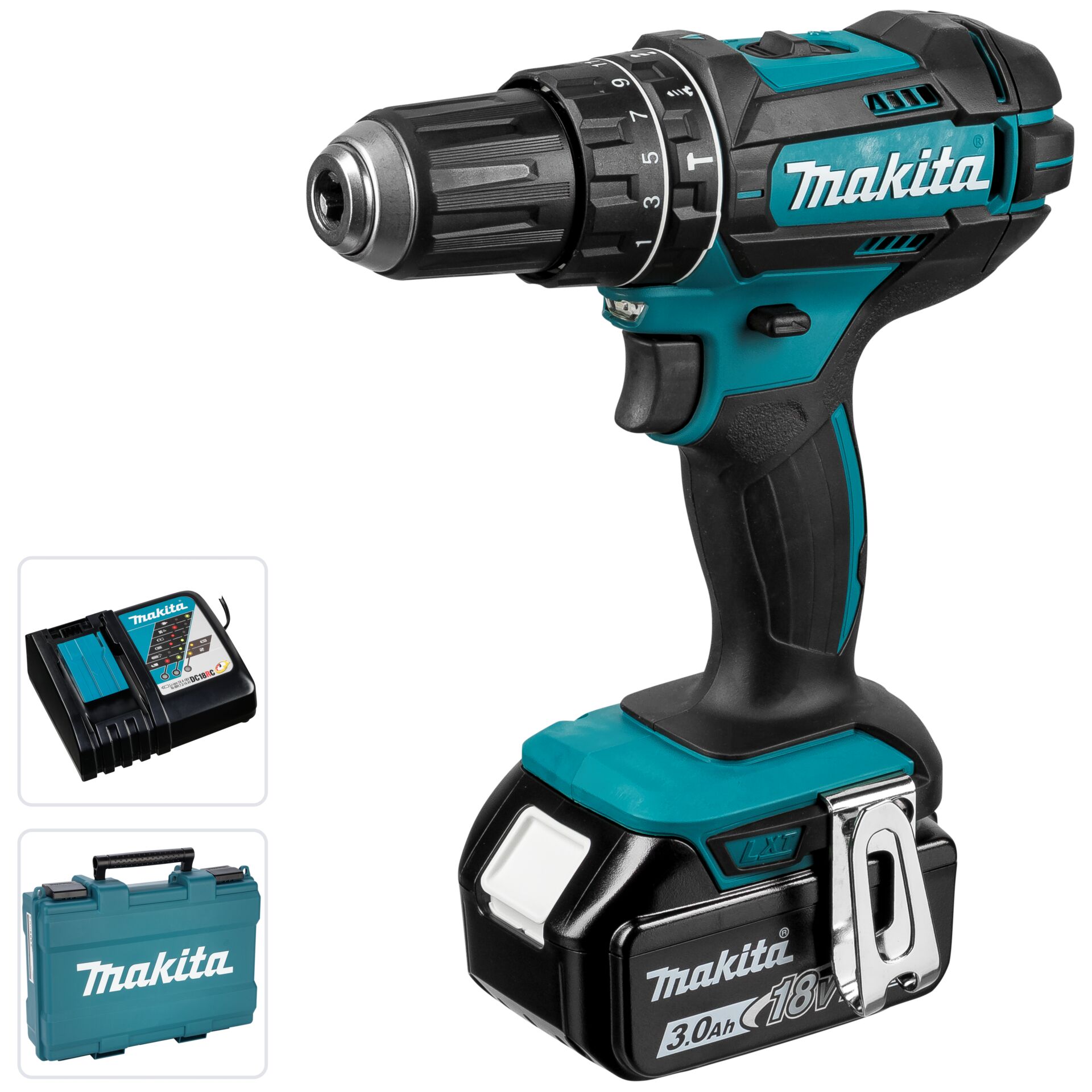 Makita DHP482RF Bohrmaschine 1900 RPM Ohne Schlüssel 1,5 kg Schwarz, Türkis