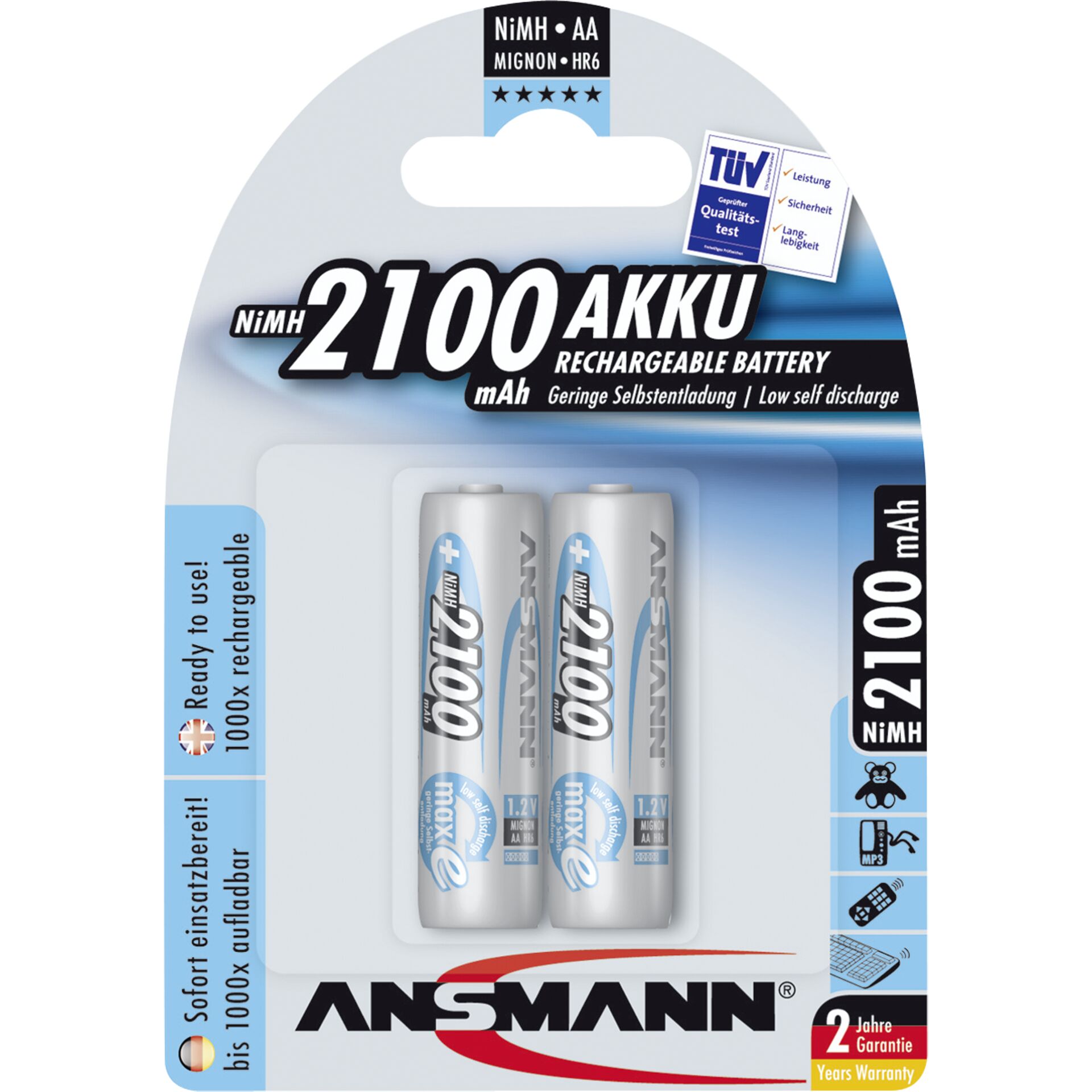 Ansmann Blister 2 X MAX-E Accu, AA, 2100mAh AA / HR6 Nickel-Metallhydrid (NiMH)