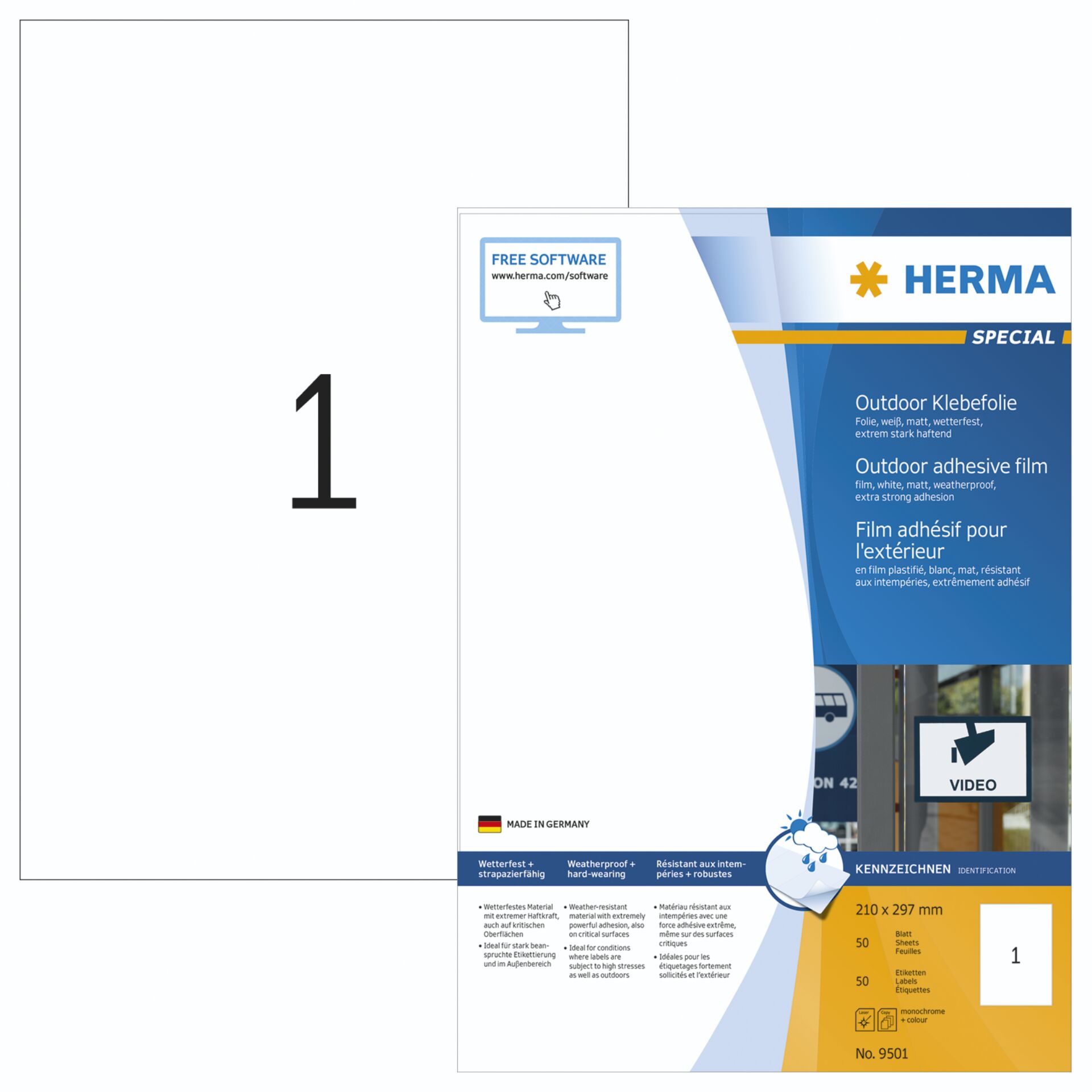 HERMA Etiketten A4 Outdoor Klebefolie 210x297 mm weiß extrem stark haftend Folie matt wetterfest 50 St.