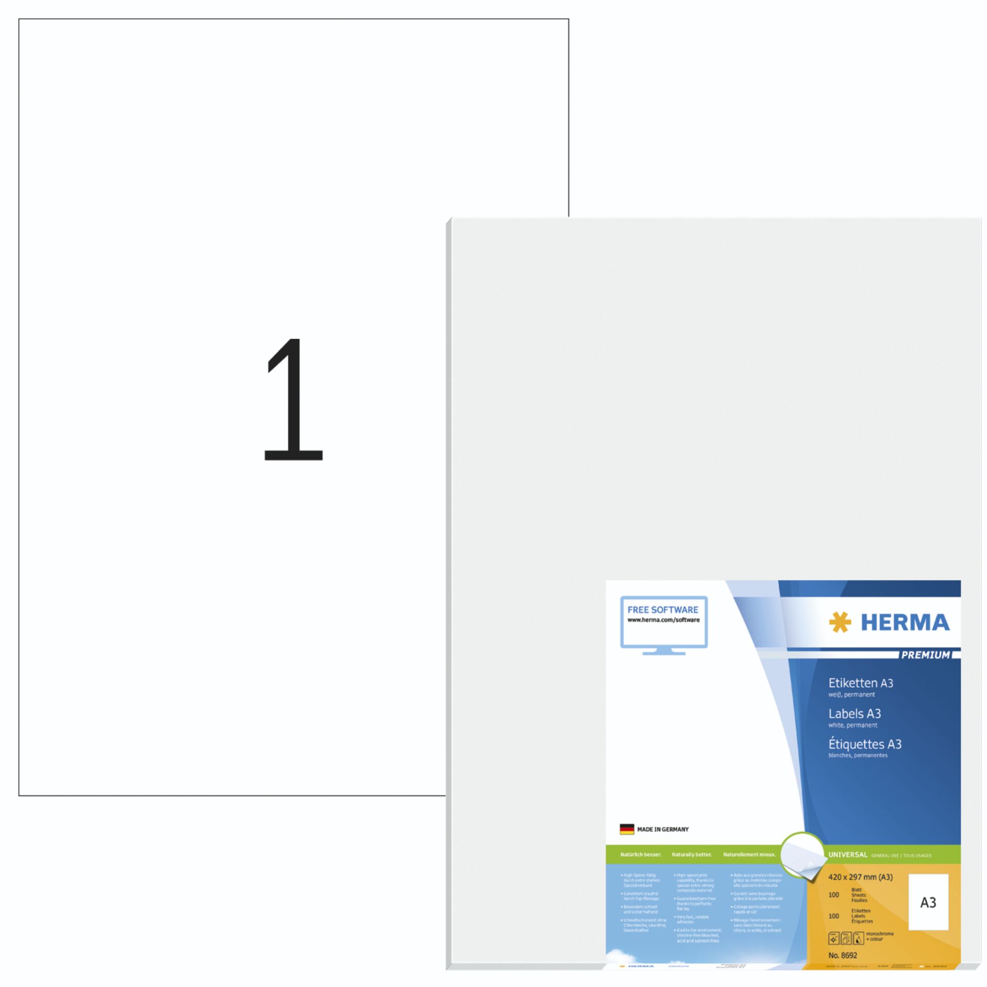 HERMA A3-Etiketten Premium 297x420 mm weiß Papier matt 100 St.