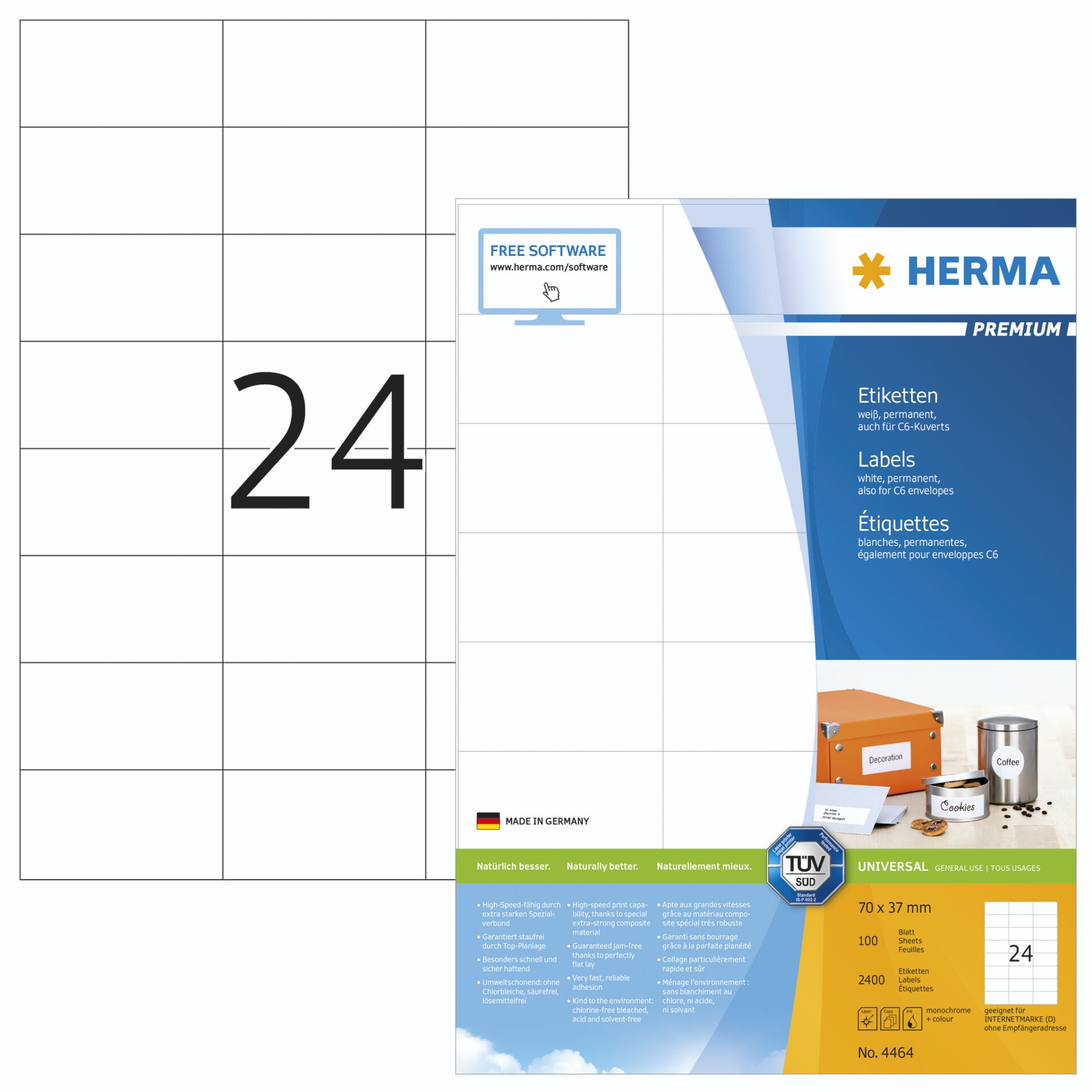 HERMA Etiketten Premium A4 70x37 mm weiß Papier matt 2400 St.