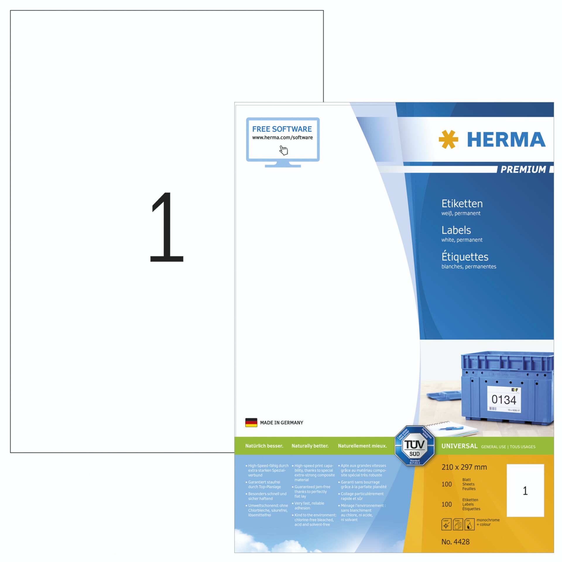 HERMA Etiketten Premium A4 210x297 mm weiß Papier matt 100 St.