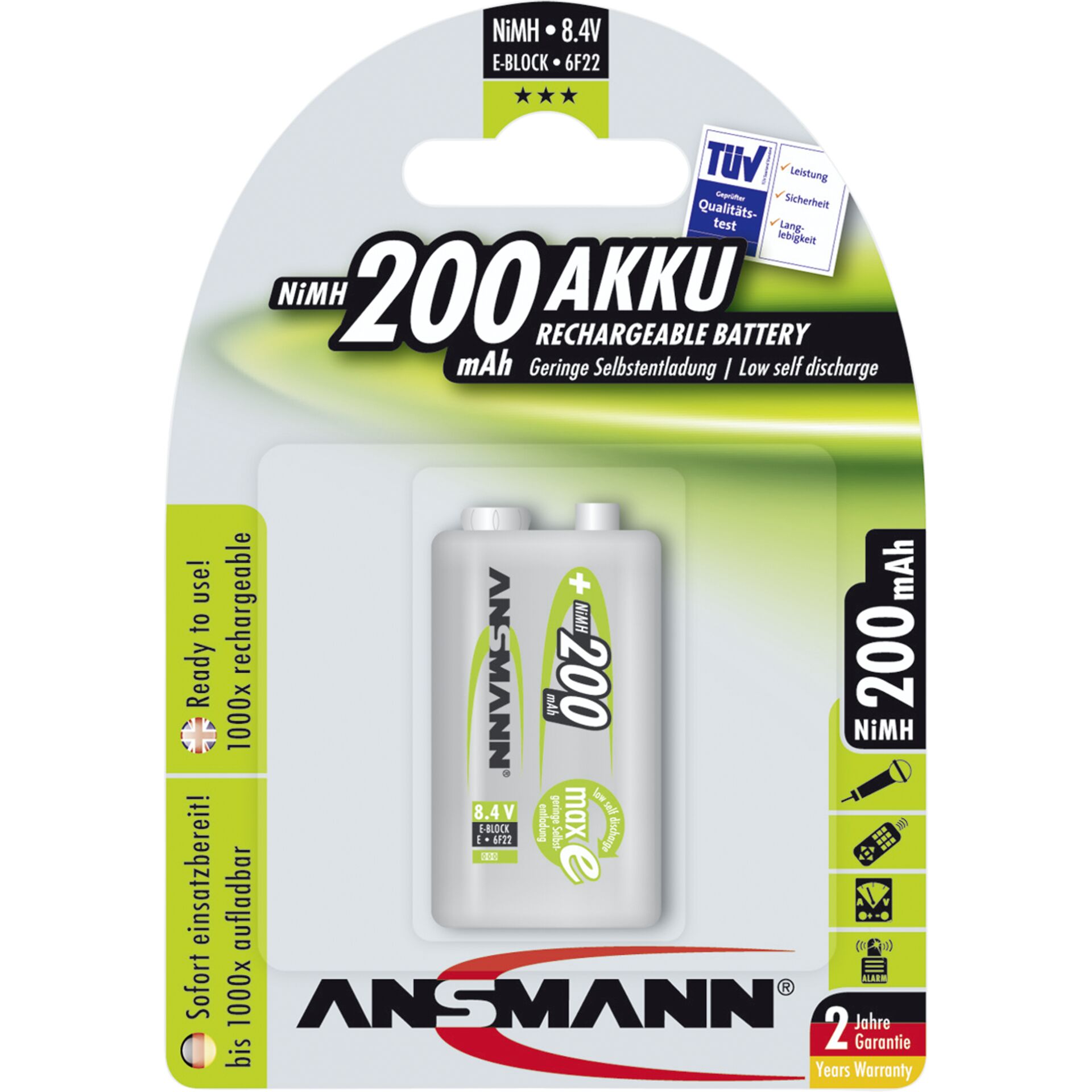 Ansmann NiMH Akku 9V-Block E 200mAh maxE 1er Blister 