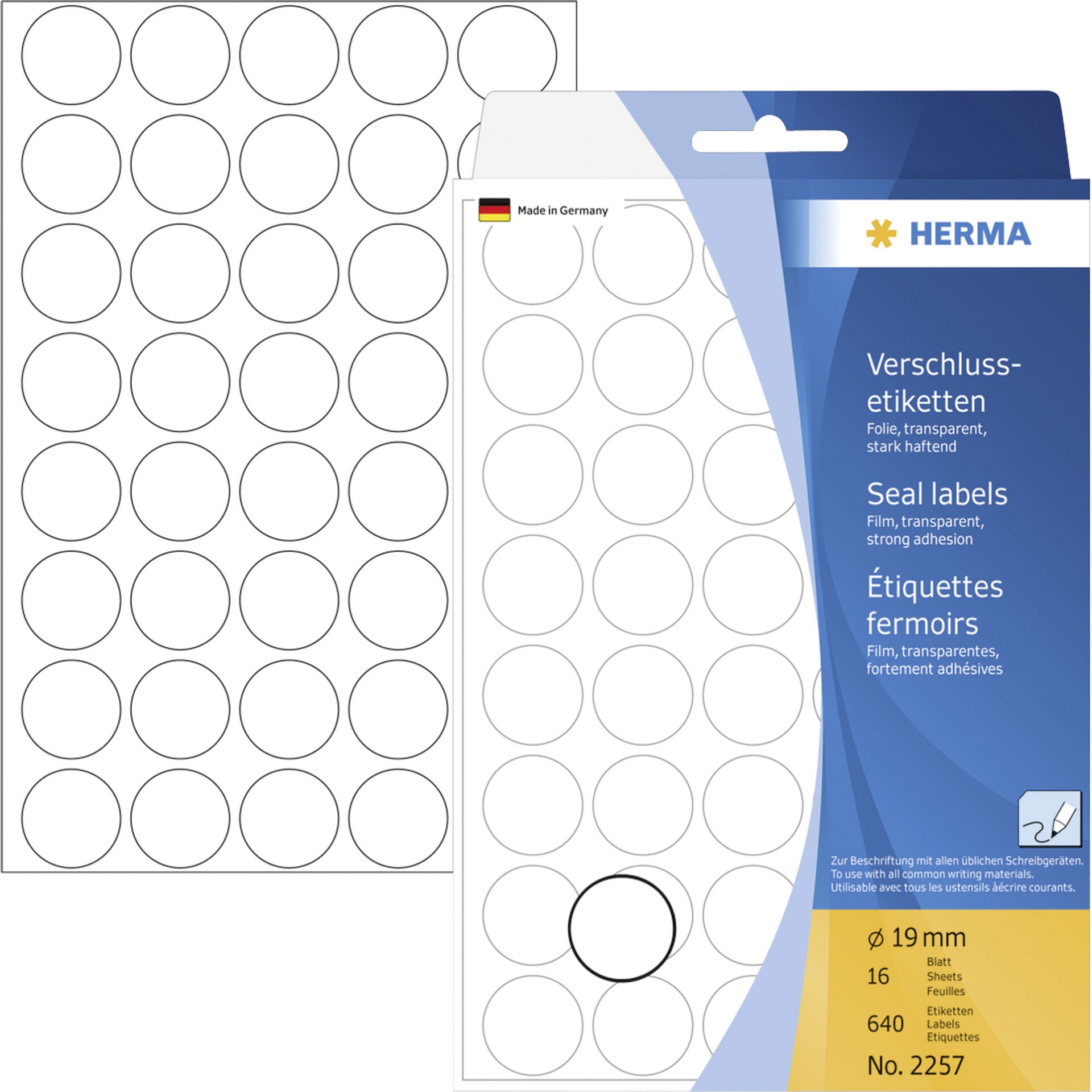 HERMA Verschlussetiketten  19 mm rund transparent extrem stark haftend Folie matt 640 St.