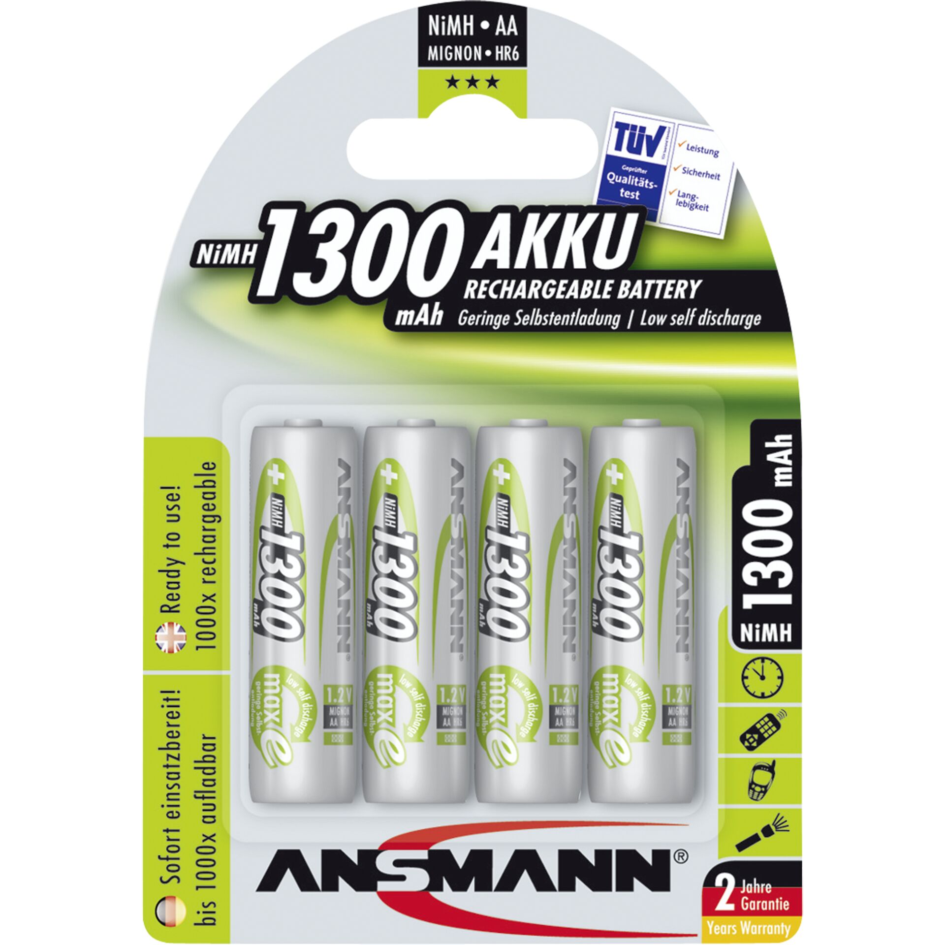 Ansmann NiMH Akku Mignon AA 1300mAh maxE 4er Blister 