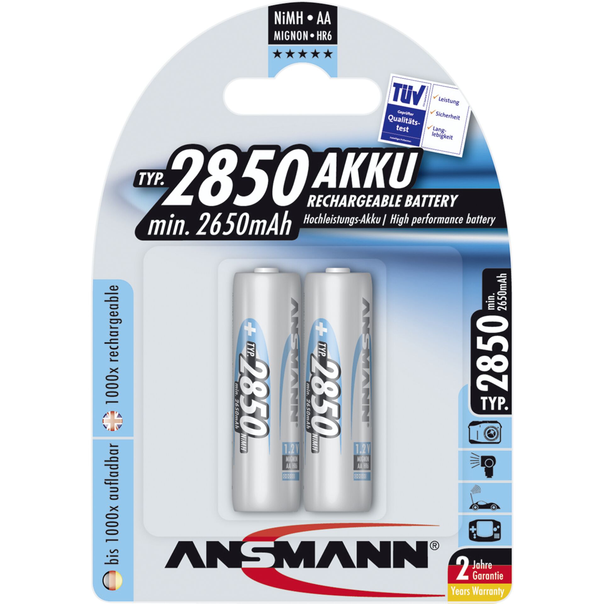 Ansmann NiMH Akku Mignon AA Typ 2850 min. 2650mAh 2er Blist. 