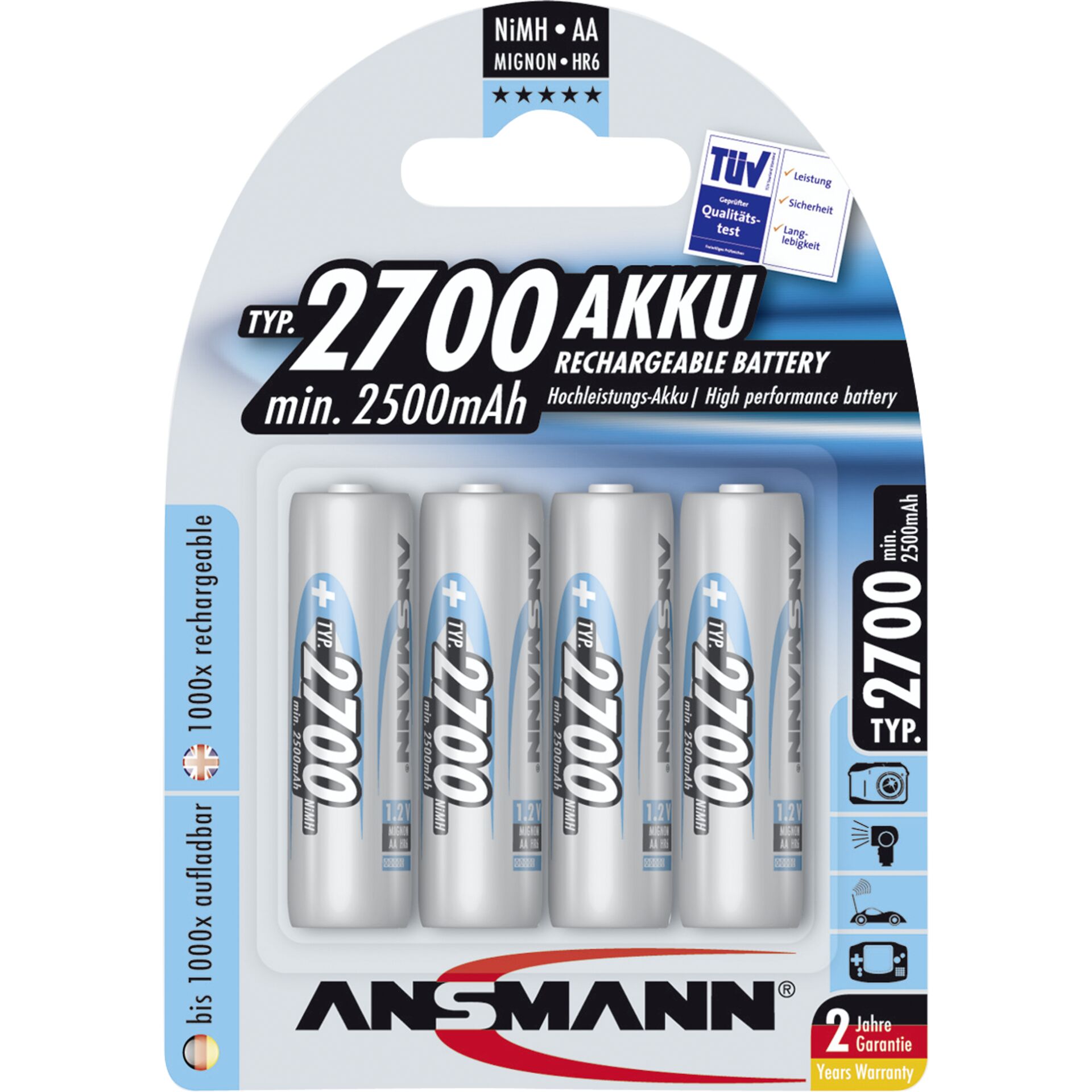 Ansmann NiMH Akku Mignon AA Typ 2700 min. 2500mAh 4er Blist. 