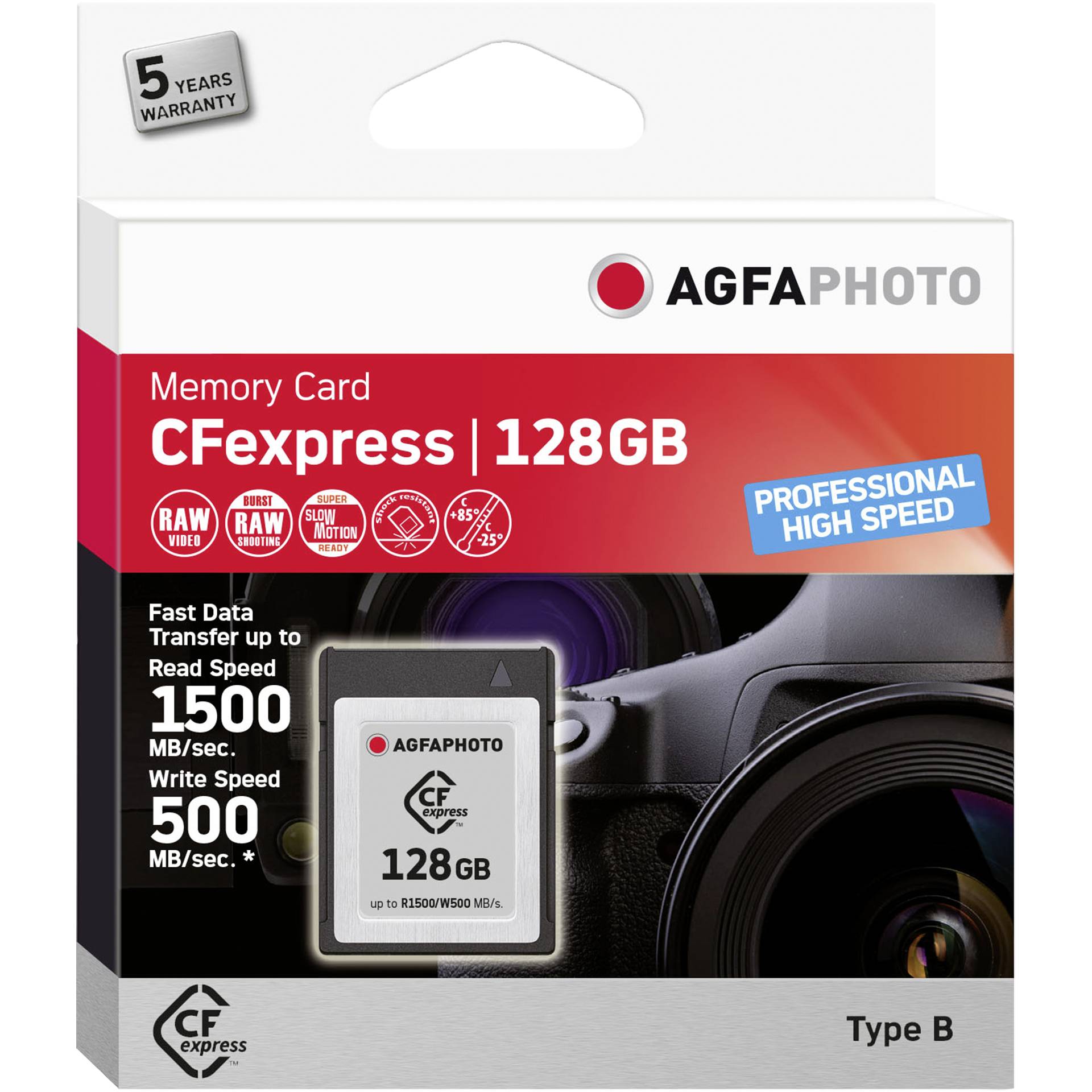 128 GB Lupus Imaging AgfaPhoto Prof. High Speed R1500/W500 CFexpress Type B Speicherkarte, USB-A 3.0, lesen: 1500MB/s,