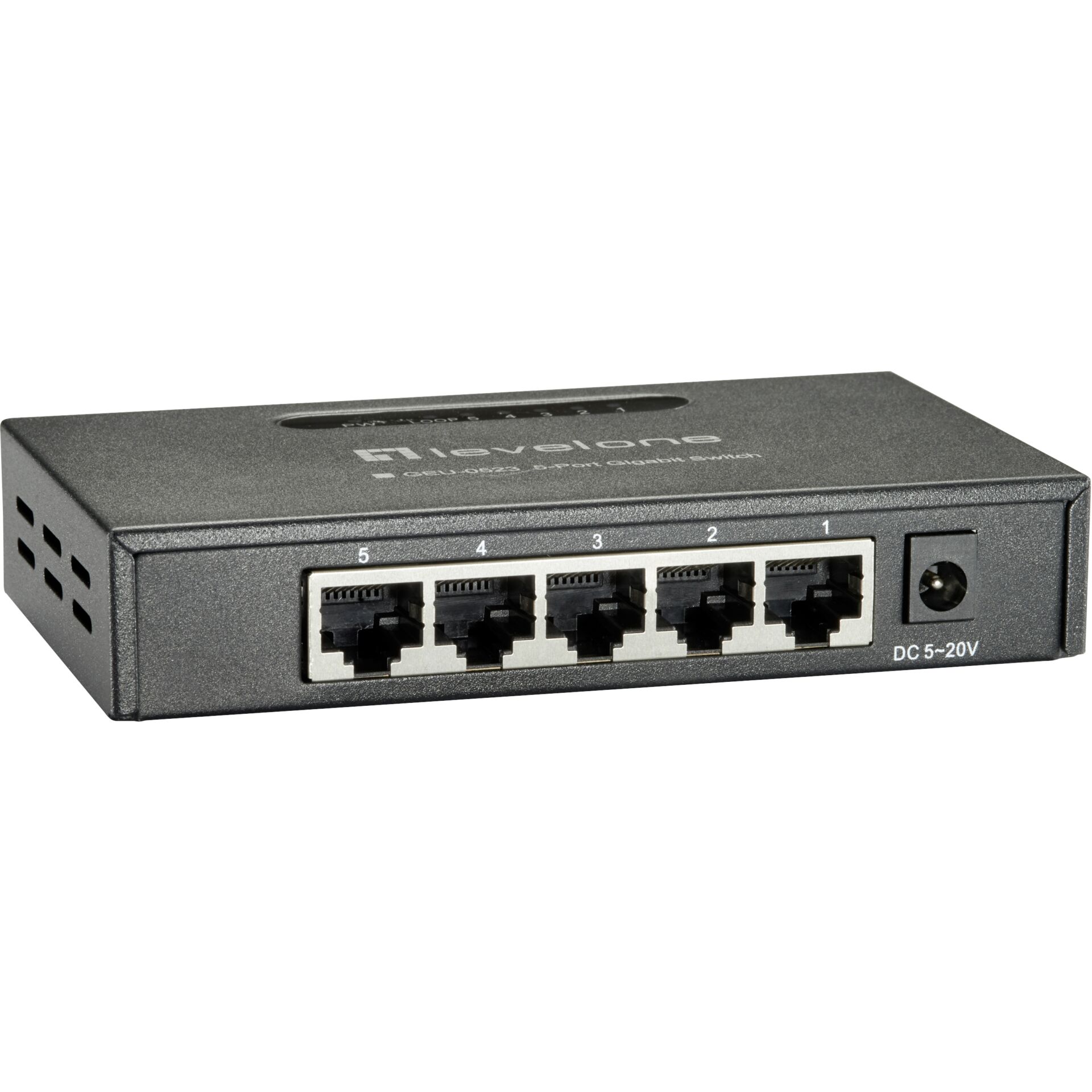 LevelOne GEU Desktop Gigabit Switch, 5x RJ-45, Backplane: 10Gb/s, lüfterlos, Metallgehäuse