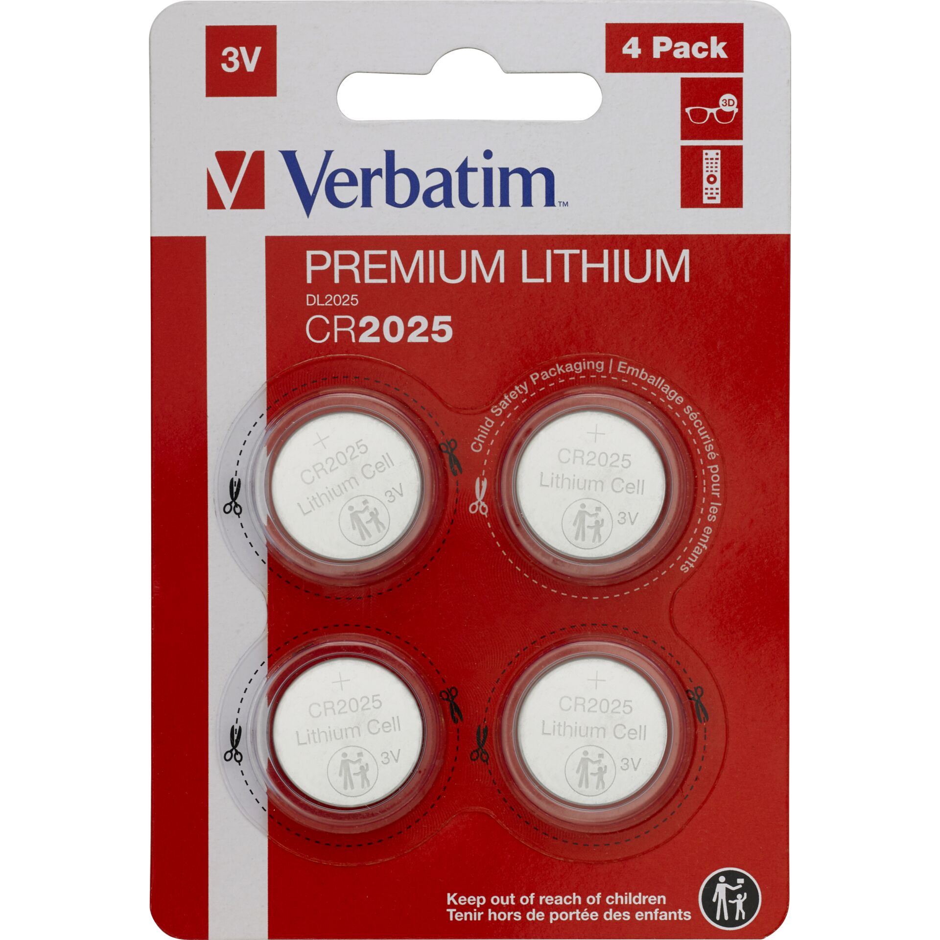 Verbatim Lithium 3V  CR2025 Knopfzelle 4er Pack 