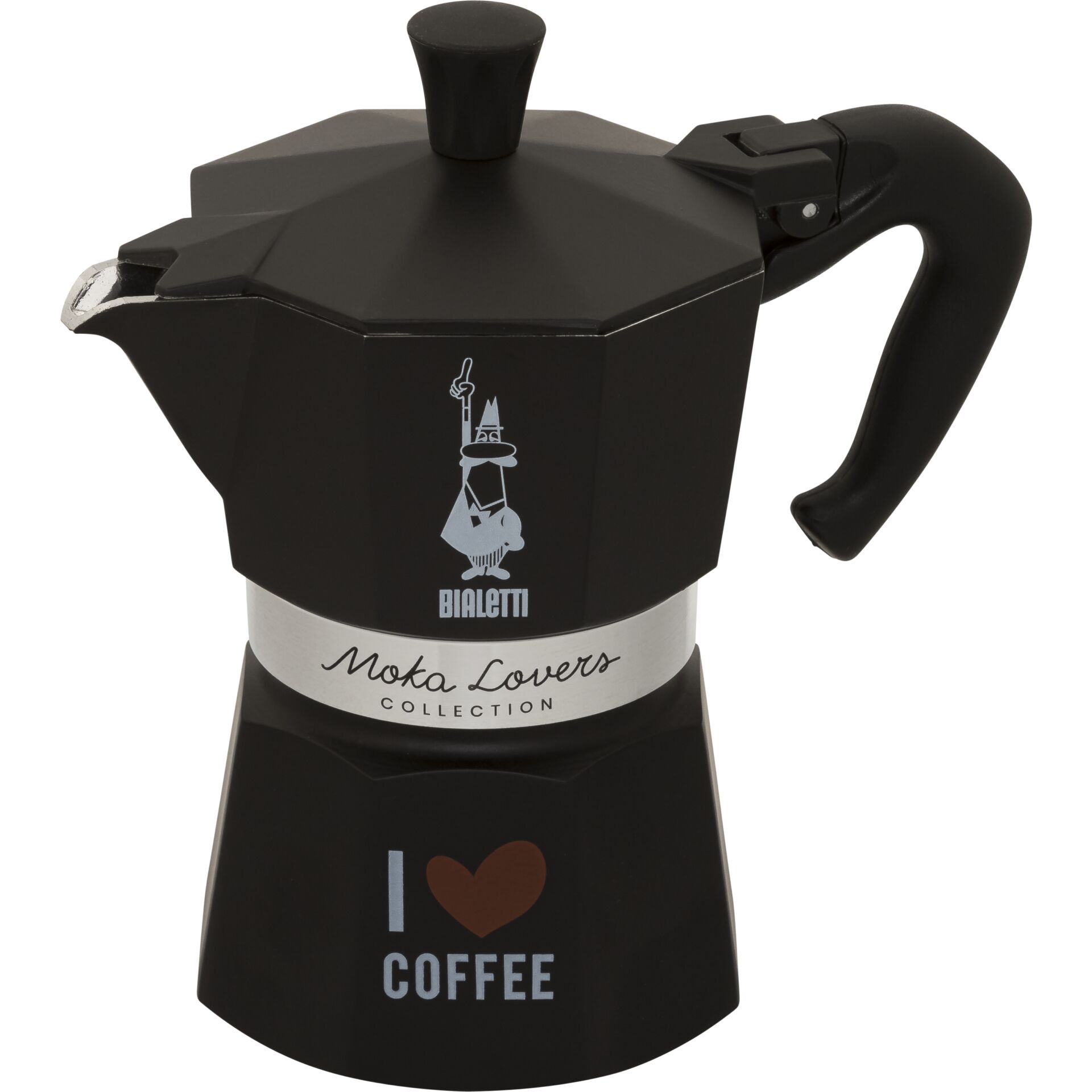 Bialetti Moka Express I Love Coffee Schwarz, 3 Tassen