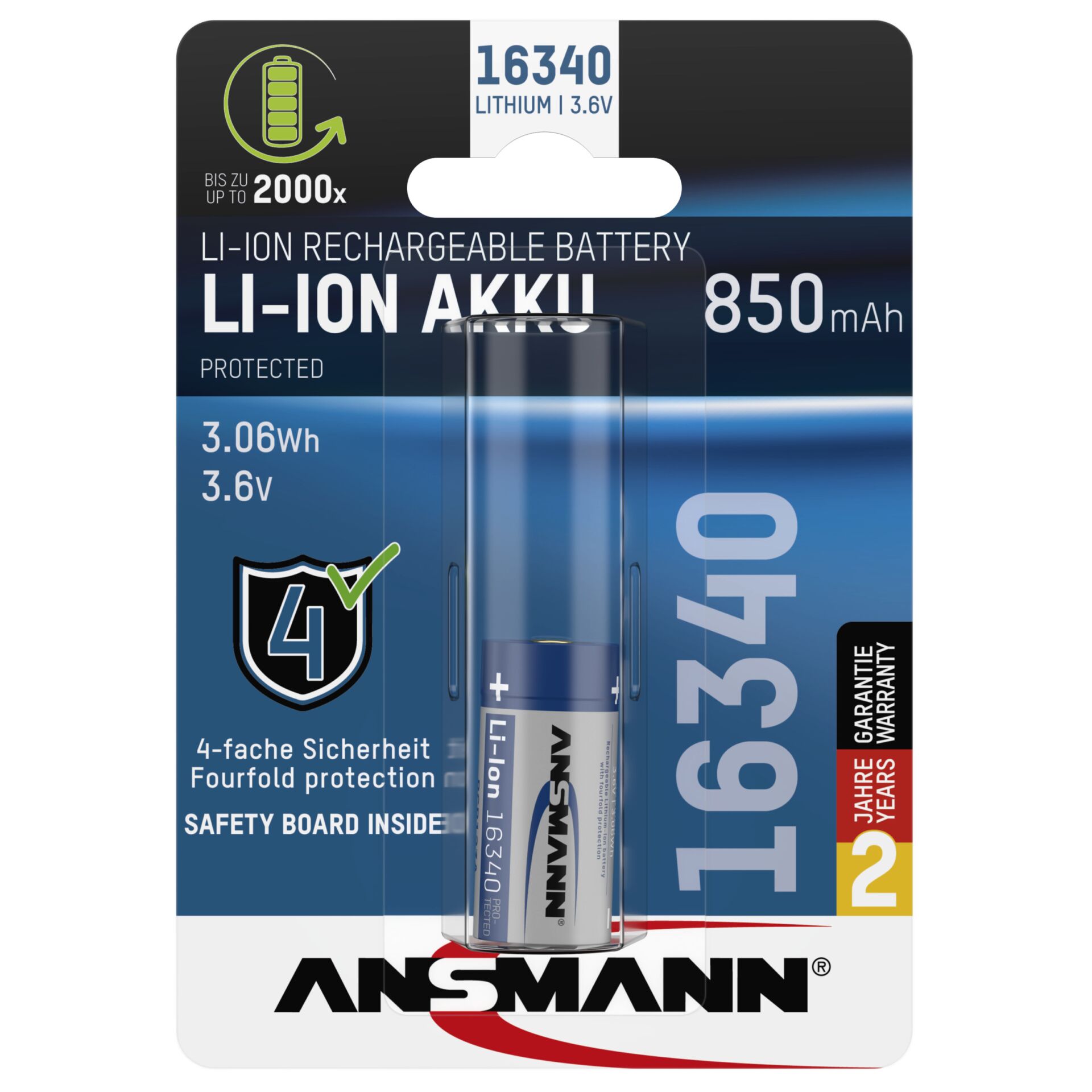 Ansmann 1300-0017 Haushaltsbatterie Wiederaufladbarer Akku 16340 Lithium-Ion (Li-Ion)