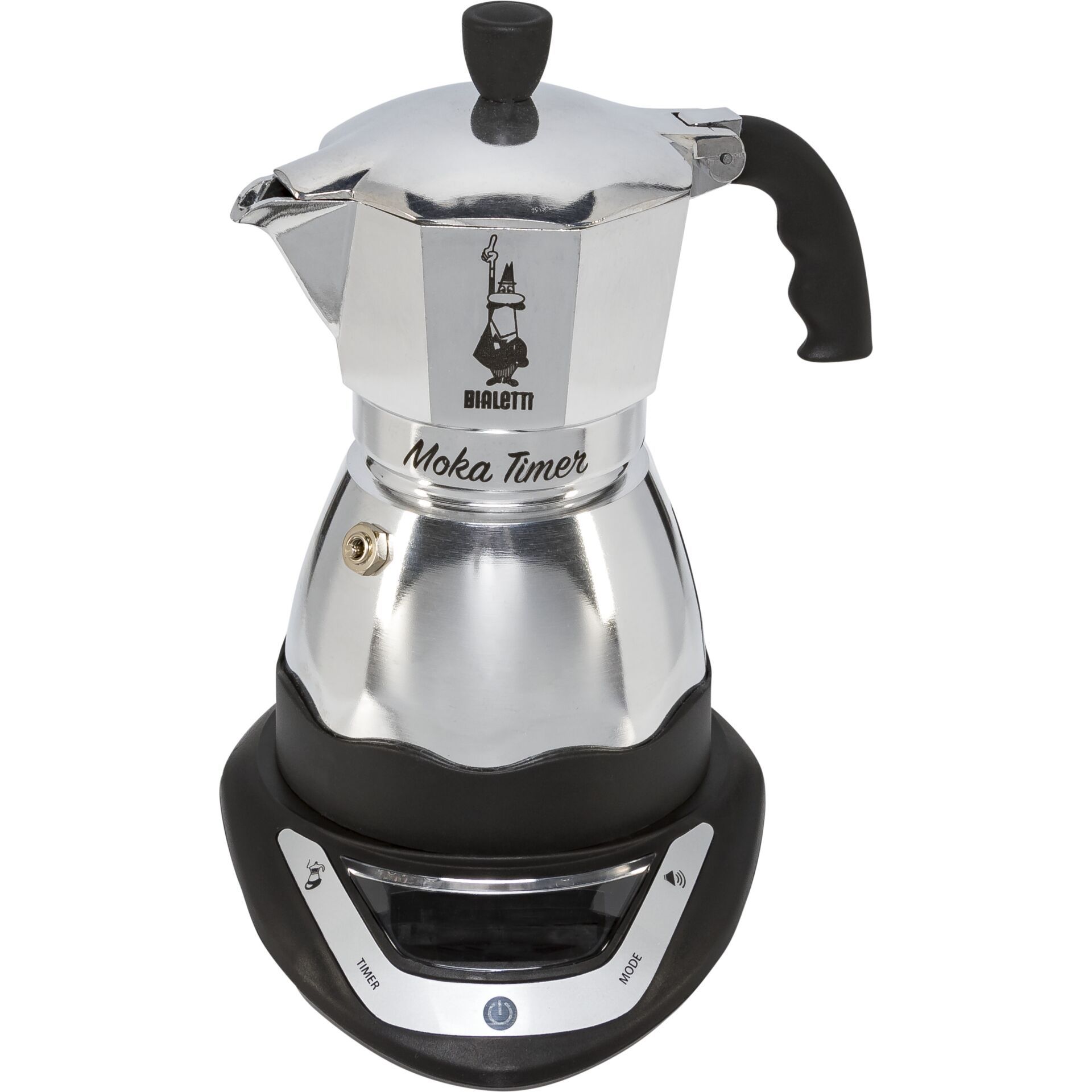 Bialetti Moka Timer, Espressomaschine silber/schwarz, 3 Tassen/0,145 Liter