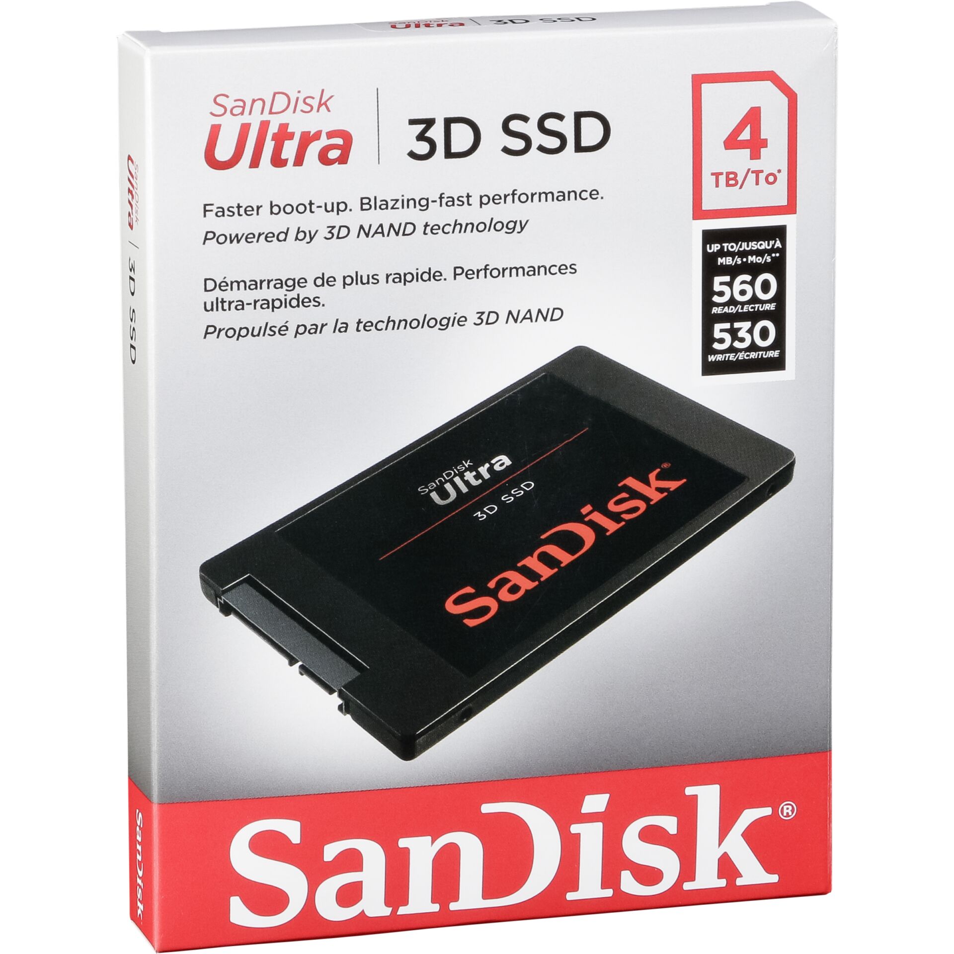 4.0 TB SSD SanDisk Ultra 3D, SATA 6Gb/s, lesen: 560MB/s, schreiben: 530MB/s SLC-Cached, TBW: 600TB