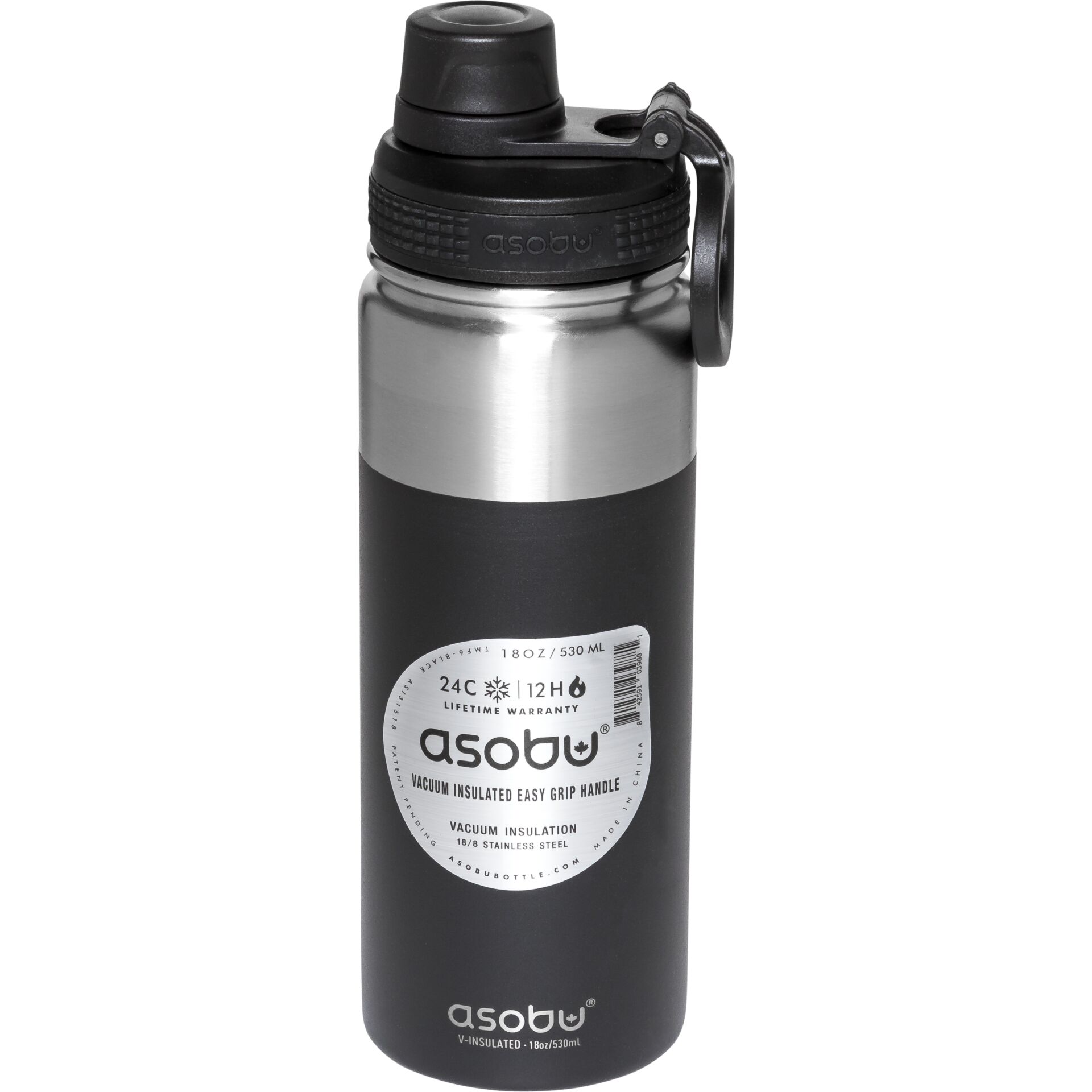 Asobu Alpine Flask Wandern 530 ml Edelstahl Schwarz