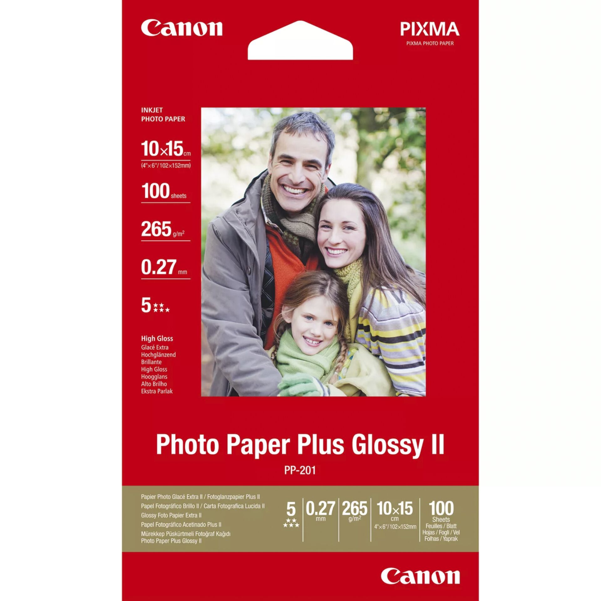 Canon PP-201 Fotopapier hochglänzend weiß, 10x15cm, 265g/m², 100 Blatt