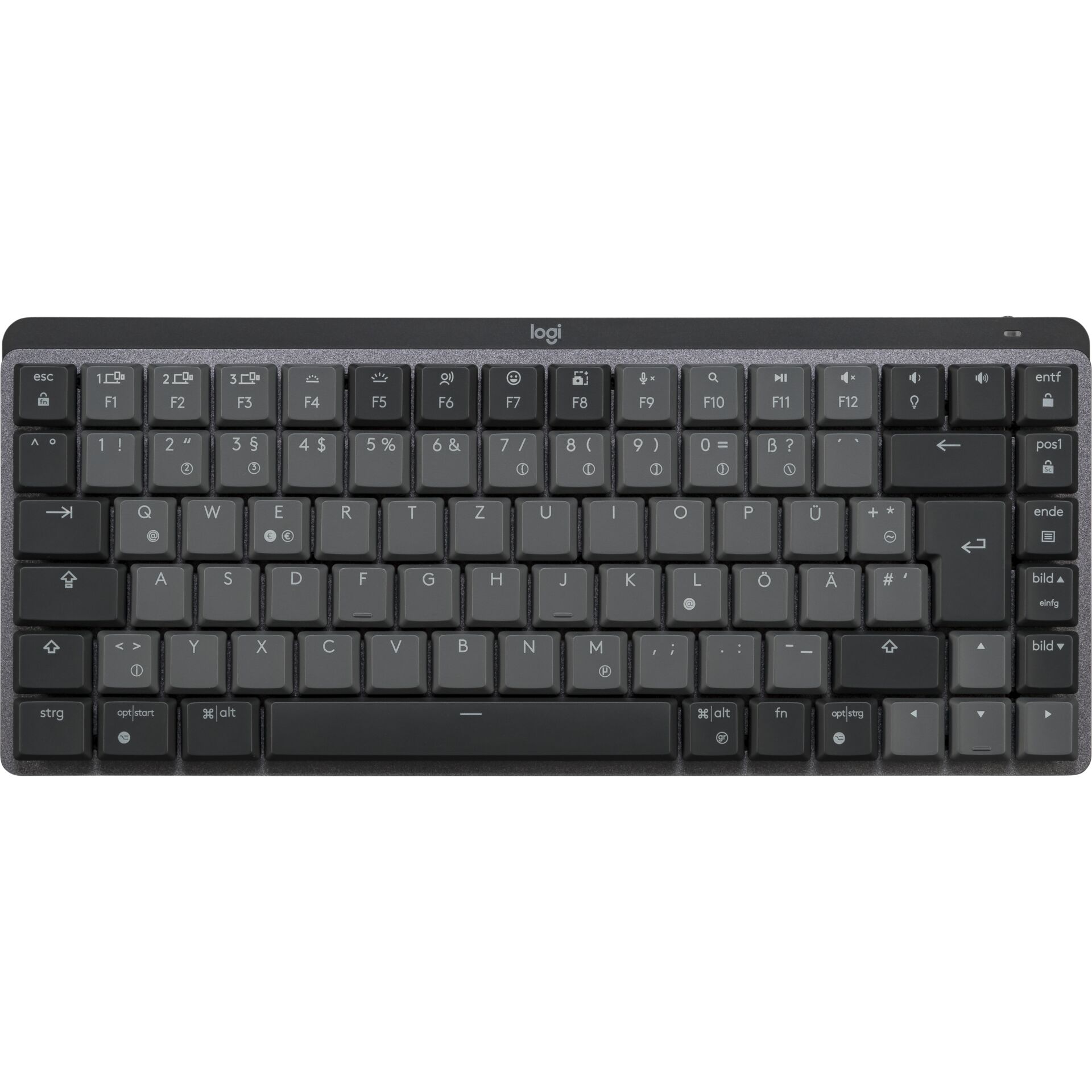 Logitech MX Mechanical Mini Graphite, LEDs weiß, Kailh Choc V2 LOW PROFILE RED, Logi Bolt, USB/Bluetooth, DE