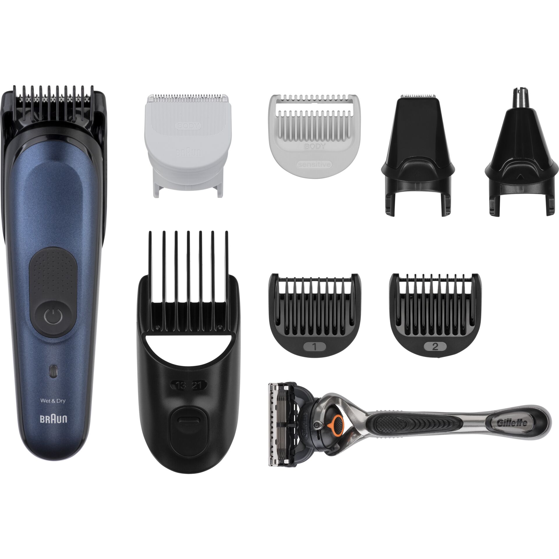 Braun 10-in-1 Styling-Set 7 MGK7410 Bart, Körper, Haar. Mit Metallklinge, 100 Min. Akkulaufzeit, Aufbewahrungsbeutel, in Blau