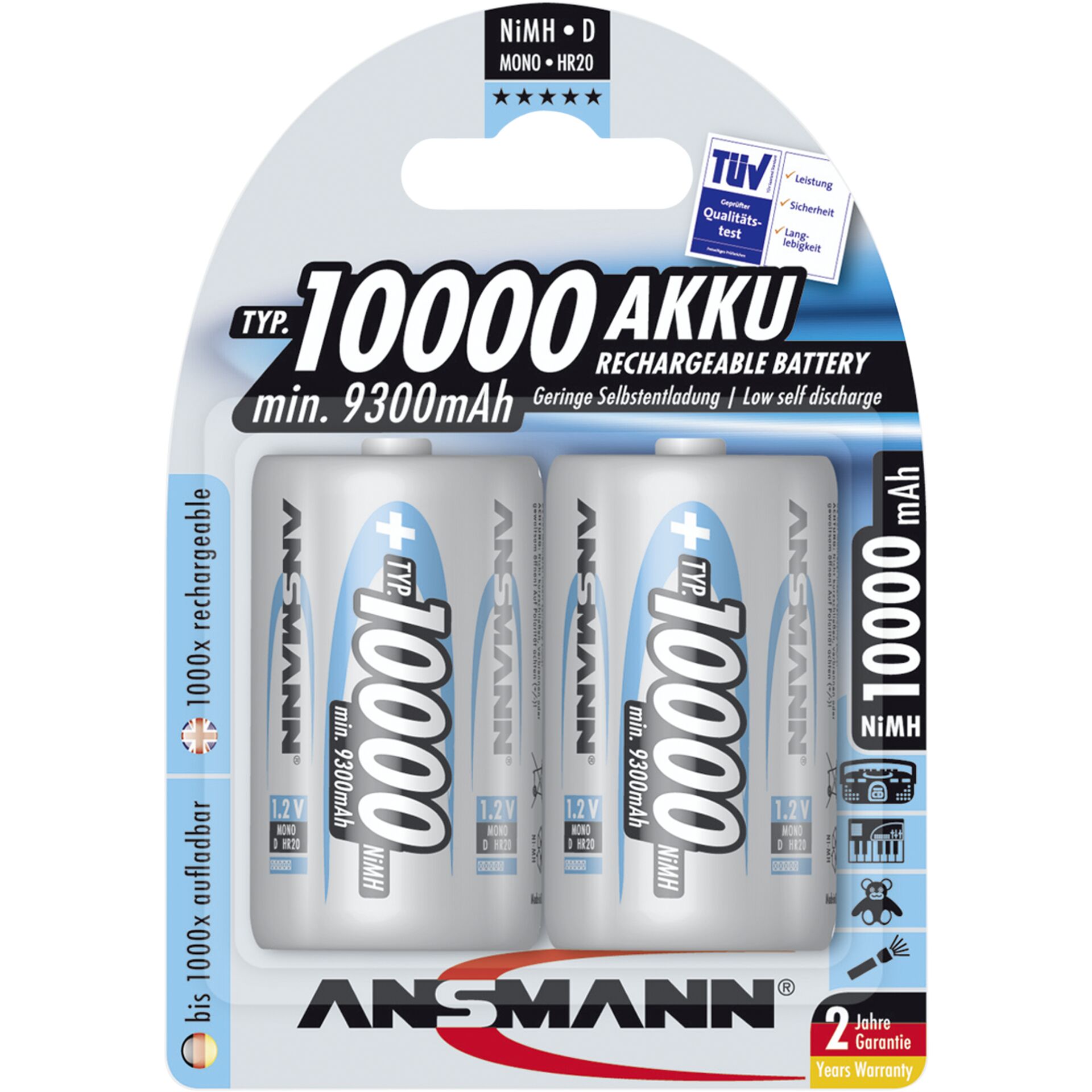 Ansmann Mono D NiMH 2x 10.000 mAh Akku 