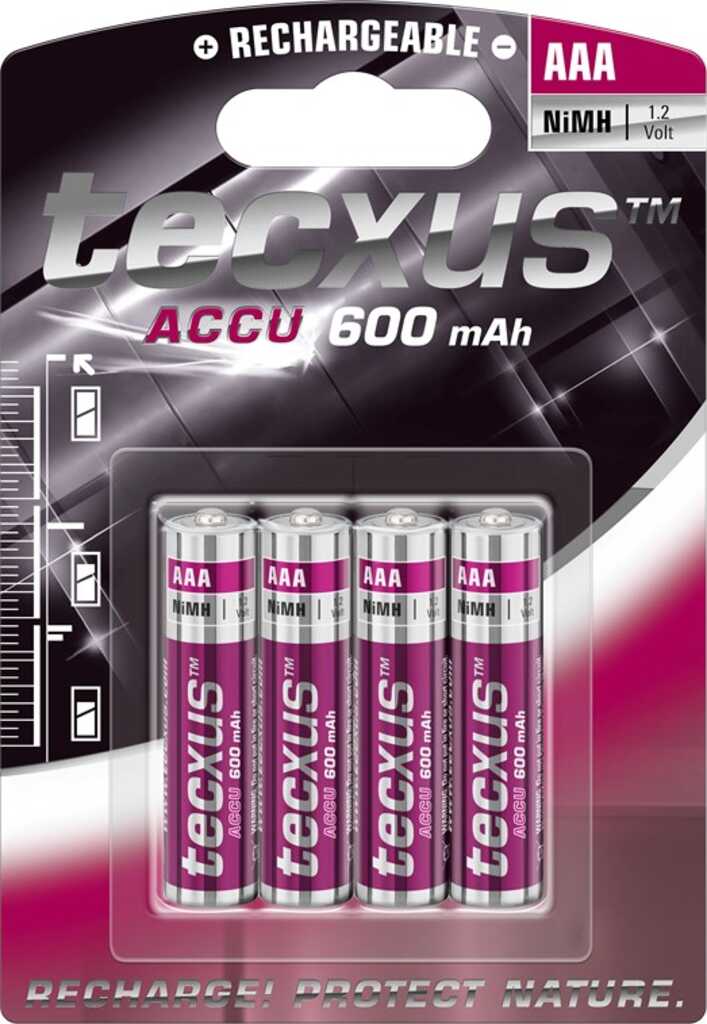 Tecxus AAA (Micro)/HR03 Akku - 600 mAh, 4 Stk. Blister Nickel-Metallhydrid Akku (NiMH), 1,2 V