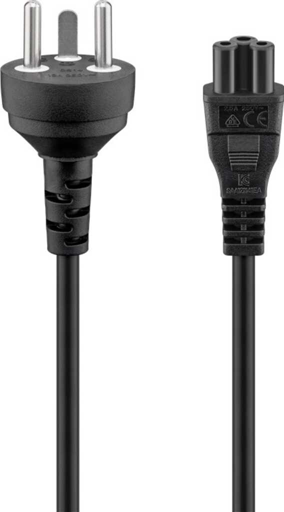 Goobay Netzanschlusskabel Dänemark, 2 m, Schwarz Dänemark-Stecker (Typ K, DS 60884-2-D1) > Gerätebuchse C5