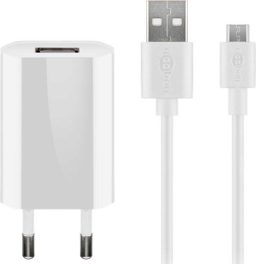 Micro-USB-Ladeset (5 W) Netzteil mit Micro-USB-Kabel 1m weiss