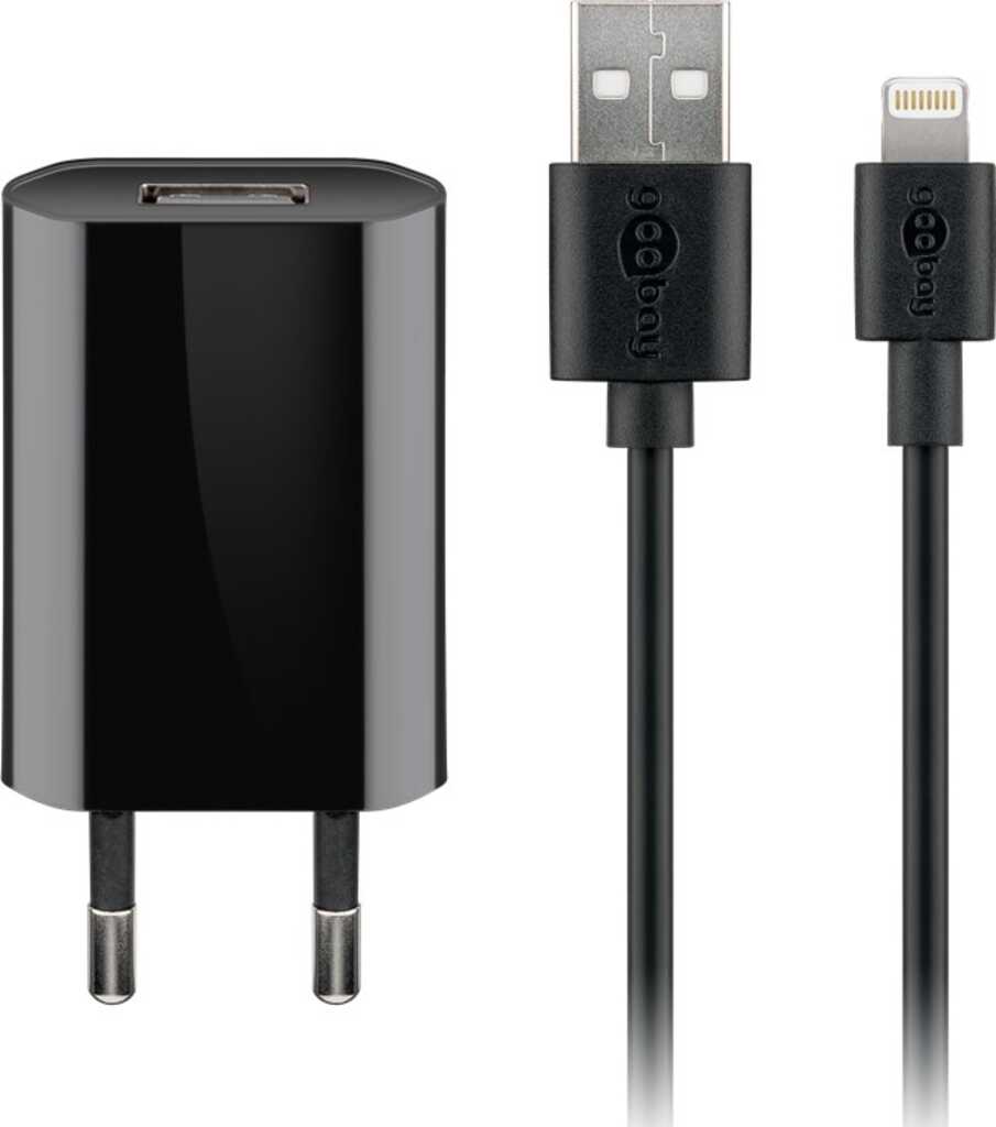 Goobay Apple Lightning Ladeset (5 W), Netzteil mit Apple Lightning-Kabel, 1 m, schwarz