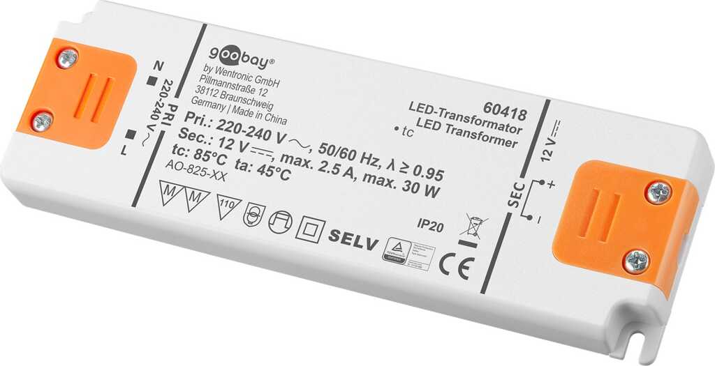 Goobay LED-Trafo 12 V/30 W für LEDs bis 30 W Gesamtlast und Gleichspannung von 12 V (DC)