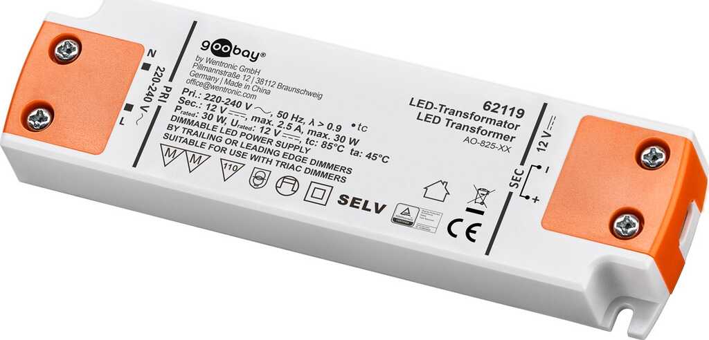 Goobay LED-Trafo 12 V/30 W dimmbar, für LEDs bis 30 W Gesamtlast und Gleichspannung von 12 V (DC)