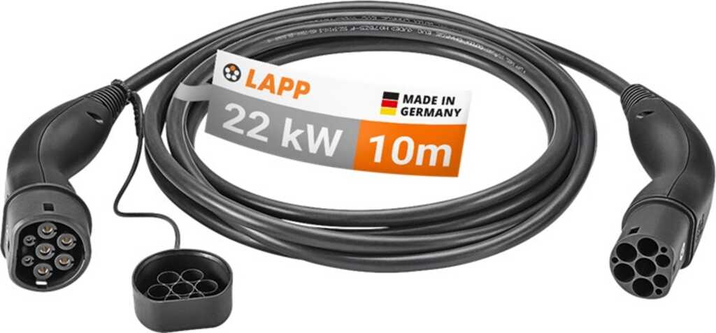 Ladekabel Typ 2, bis zu 22 kW, 10 m, schwarz (5555934032) 32 A, 3-phasig, zum Laden von Hybrid- und Elektroautos mit Typ-2-Anschluss