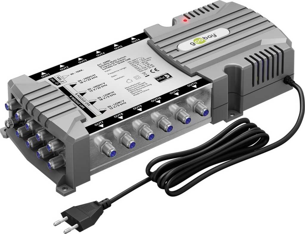 Goobay Sat-Multischalter 9 Eingänge/12 Ausgänge Verteiler für max. 12 Teilnehmer von zwei Satelliten