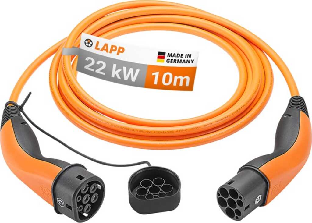 Ladekabel Typ 2, bis zu 22 kW, 10 m, Orange (5555931037) 32 A, 3-phasig, zum Laden von Hybrid- und Elektroautos mit Typ-2-Anschluss