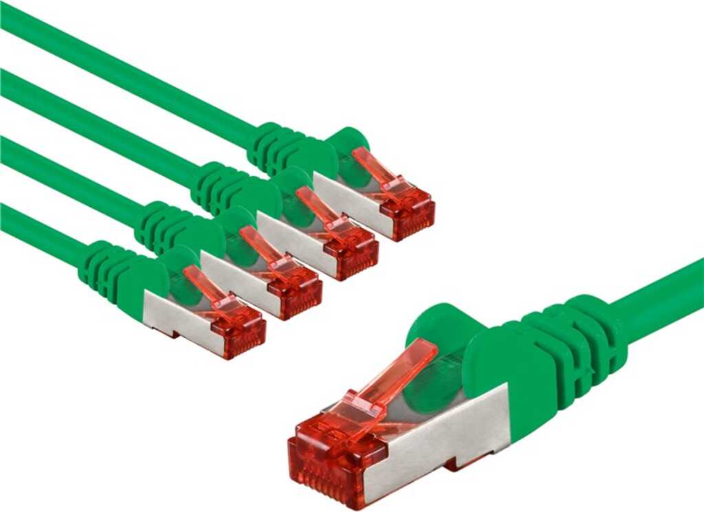 Goobay CAT 6 Patchkabel, S/FTP (PiMF), 5 m, grün, 5er-Set Kupferleiter (CU), halogenfreier Kabelmantel (LSZH)