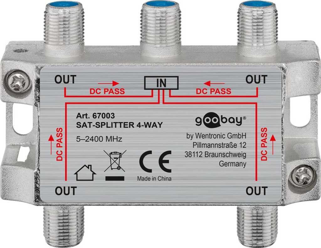 goobay SAT-Verteiler, 4-fach für Satellitenanlagen 5 MHz - 2500 MHz