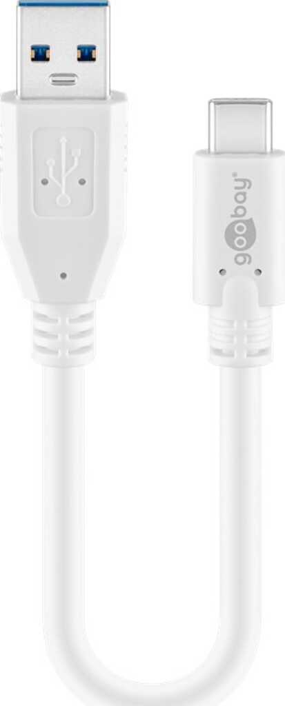 0,2m USB 3.0-Kabel Gen 1, Typ-A auf Typ-C stecker/ stecker (5 Gbit/s/ 15 W), Sync & Charge, goobay, weiss