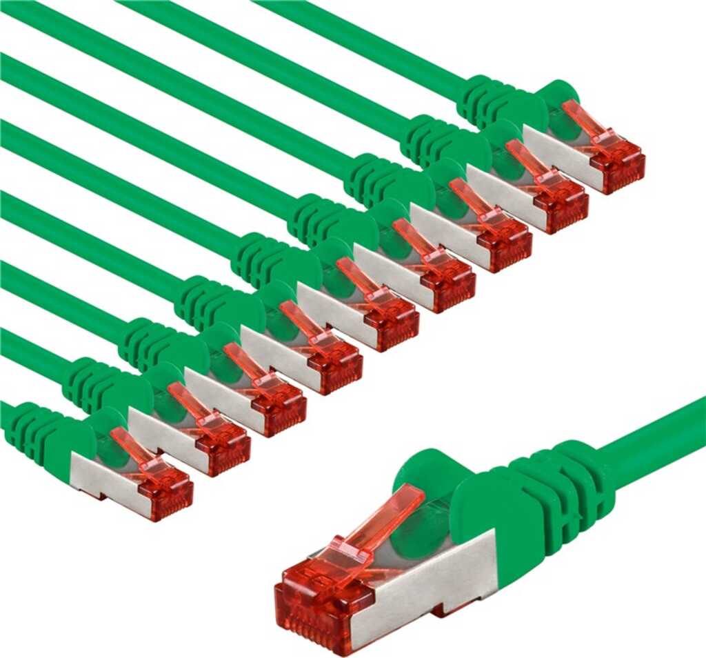 Goobay CAT 6 Patchkabel, S/FTP (PiMF), 2 m, grün, 10er-Set Kupferleiter (CU), halogenfreier Kabelmantel (LSZH)