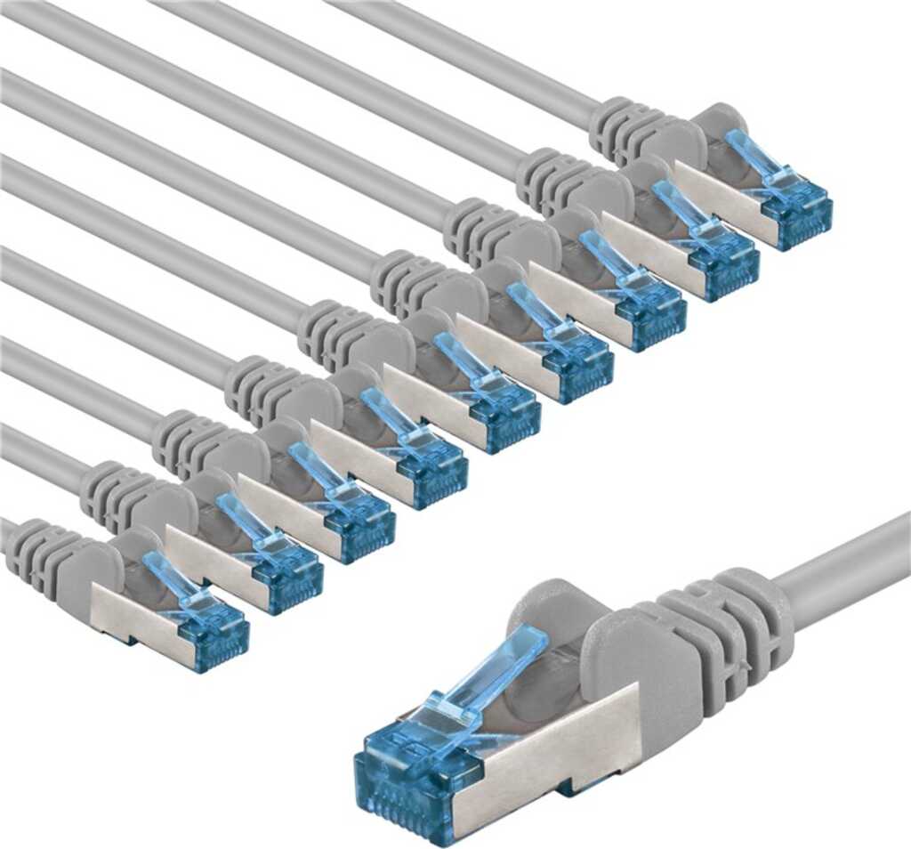 Goobay CAT 6A Patchkabel, S/FTP (PiMF), 1 m, grau, 10er-Set Kupferleiter (CU), halogenfreier Kabelmantel (LSZH)